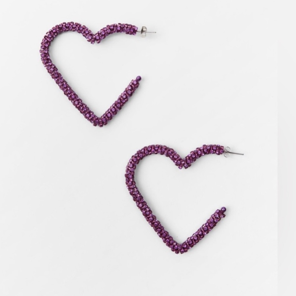 NWT ZARA Sparkly Pink Glitter Heart Earrings